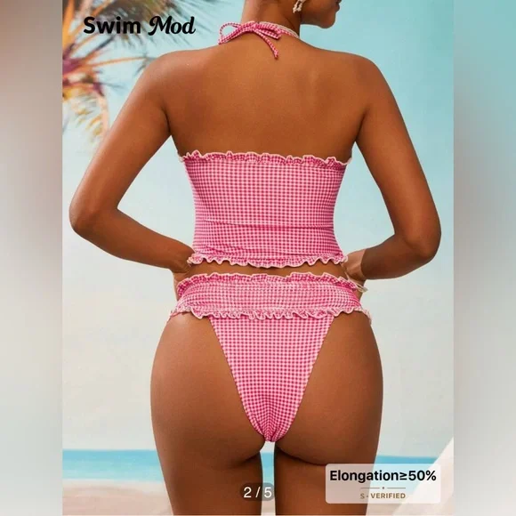 Pink Gingham Ruffle Bikini Set - Picture 4 of 6